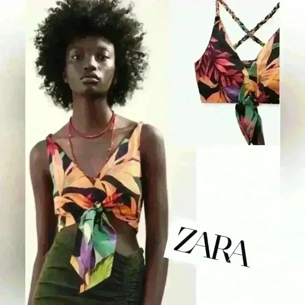 Zara tie front crop top floral size S